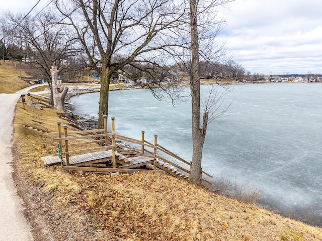 property view of water featuring a boat dock