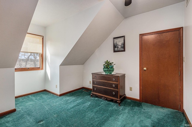 bonus room with carpet, lofted ceiling, and baseboards