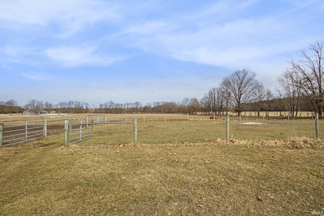 view of yard featuring a rural view and fence