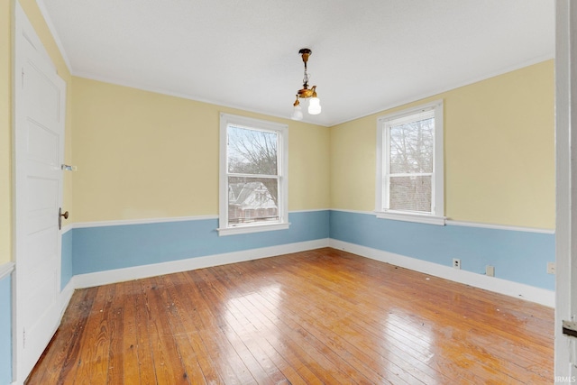 spare room featuring hardwood / wood-style flooring, baseboards, and a wealth of natural light