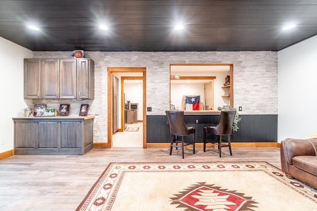 interior space featuring light wood-style floors and recessed lighting