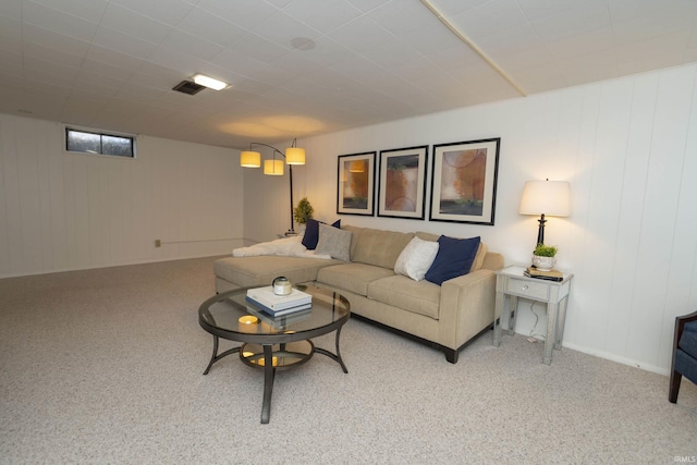 living area with light colored carpet