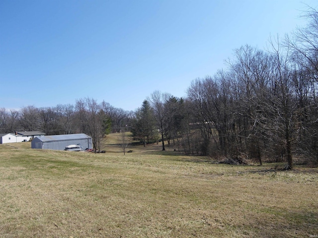 view of yard featuring a pole building and an outbuilding