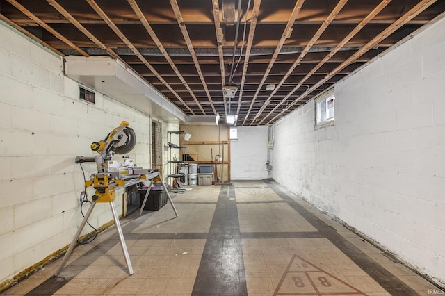 below grade area with tile patterned floors