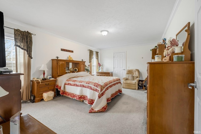 bedroom featuring carpet and ornamental molding