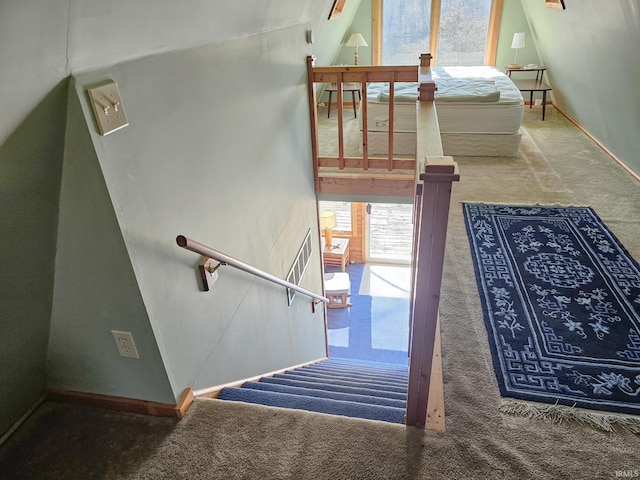 stairway with carpet flooring