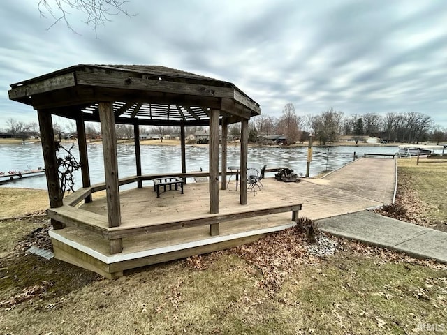 view of dock with a water view