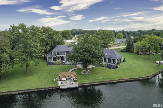 aerial view featuring a water view