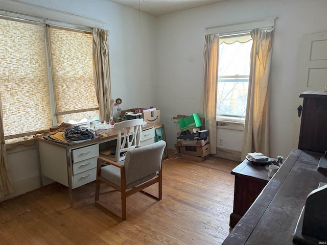 office area featuring light wood finished floors