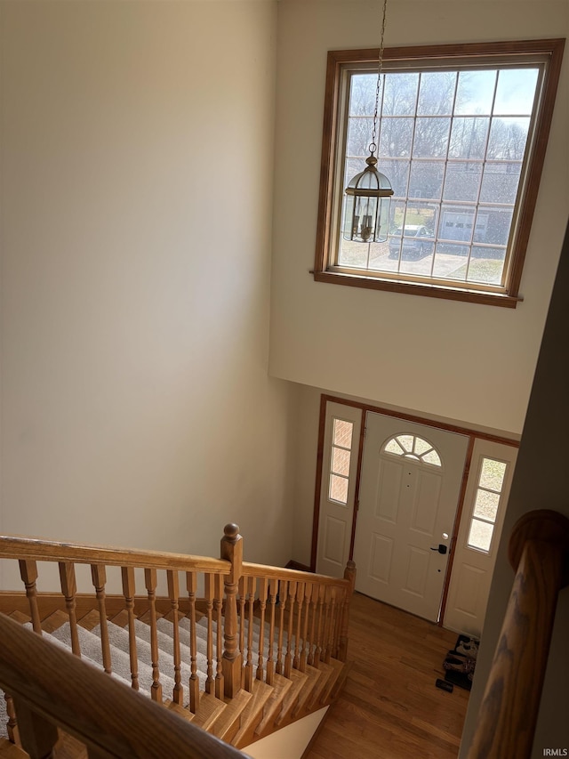 entryway featuring stairway and wood finished floors