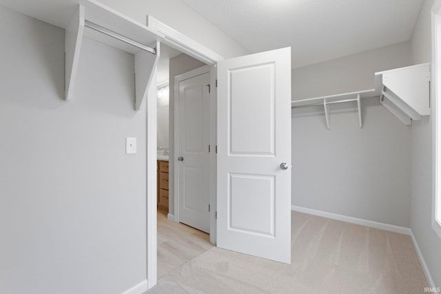 spacious closet with light carpet