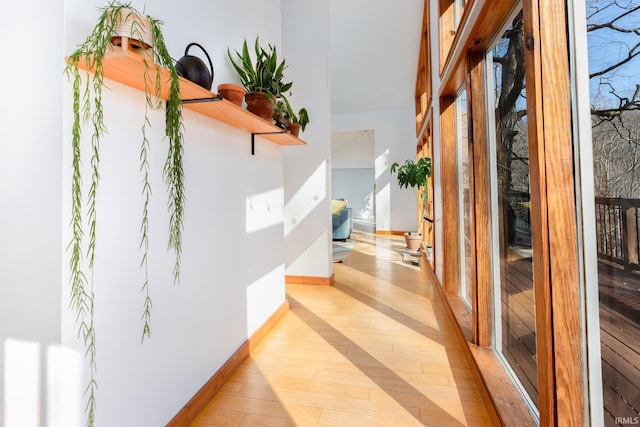 hall featuring baseboards and light wood-style flooring