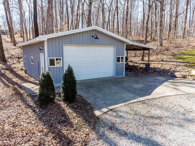 view of detached garage