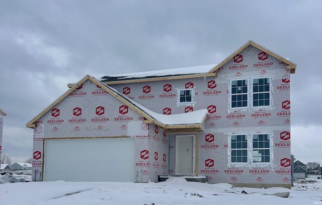 unfinished property featuring a garage