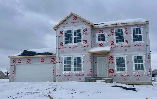 unfinished property featuring a garage