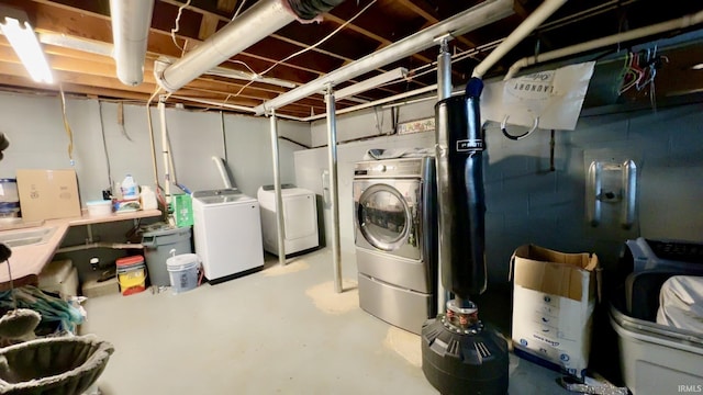 unfinished basement with washer and dryer