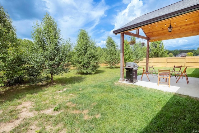 view of yard featuring a patio and fence