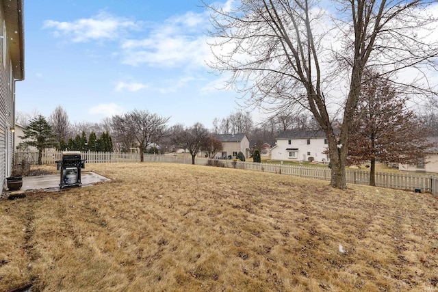 view of yard with a patio area and a fenced backyard