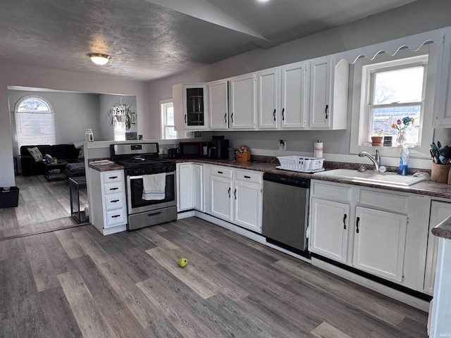 kitchen with a sink, plenty of natural light, white cabinetry, and stainless steel appliances