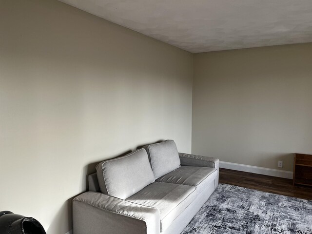 sitting room with baseboards and dark wood-style flooring