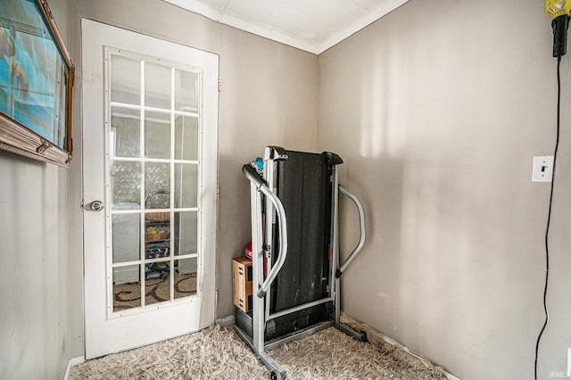 exercise room with ornamental molding