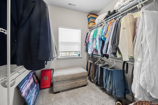 spacious closet with visible vents and carpet floors