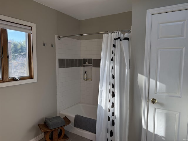 full bathroom featuring shower / bath combination with curtain