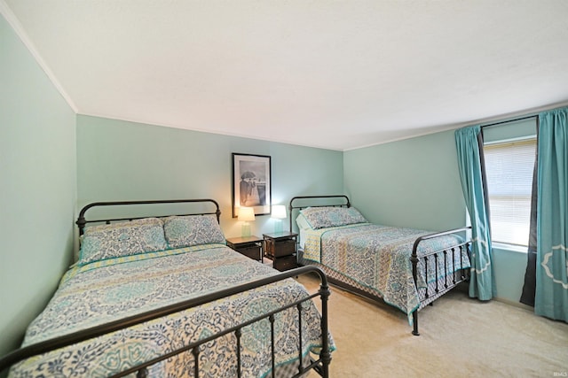 bedroom featuring crown molding and carpet floors