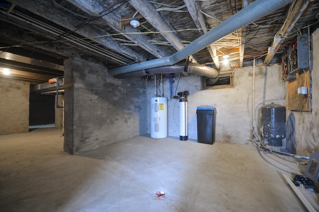 unfinished below grade area with electric water heater