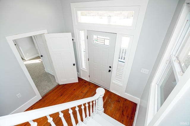 entrance foyer with baseboards and wood finished floors