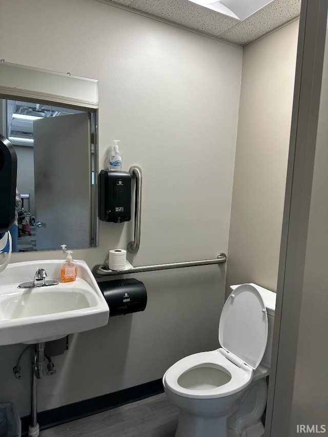 half bath featuring toilet and wood finished floors