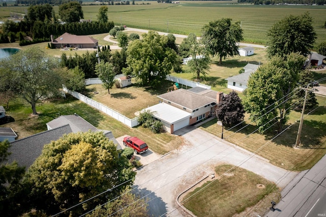 birds eye view of property featuring a rural view