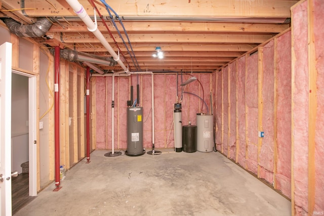 unfinished basement with electric water heater