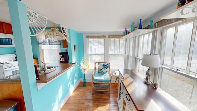 interior space featuring baseboards and wood finished floors