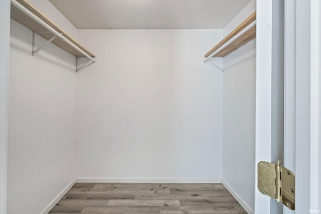 walk in closet with wood finished floors