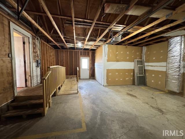 basement with a garage