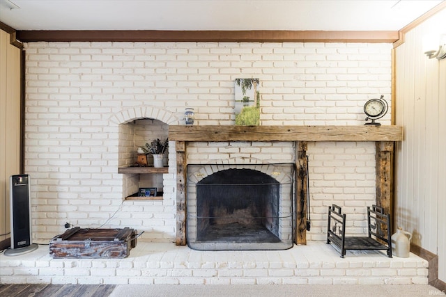 room details with a brick fireplace