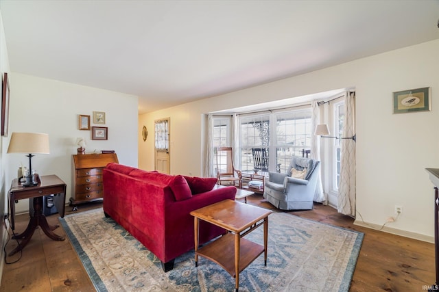 living room featuring baseboards and wood-type flooring