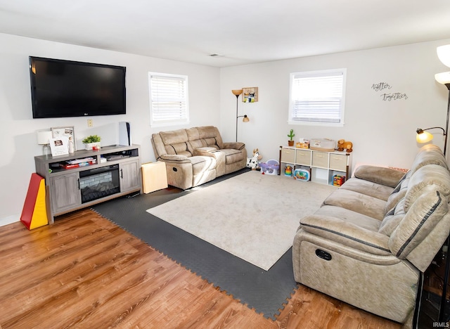 living room with wood finished floors