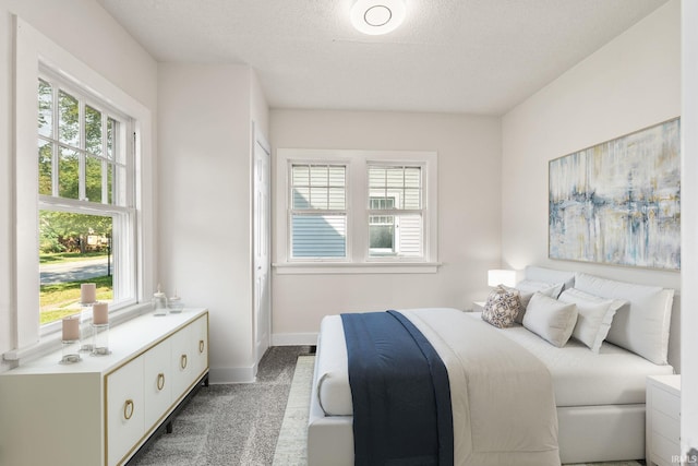 bedroom featuring a textured ceiling and baseboards