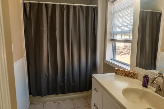 full bath with tile patterned flooring and vanity