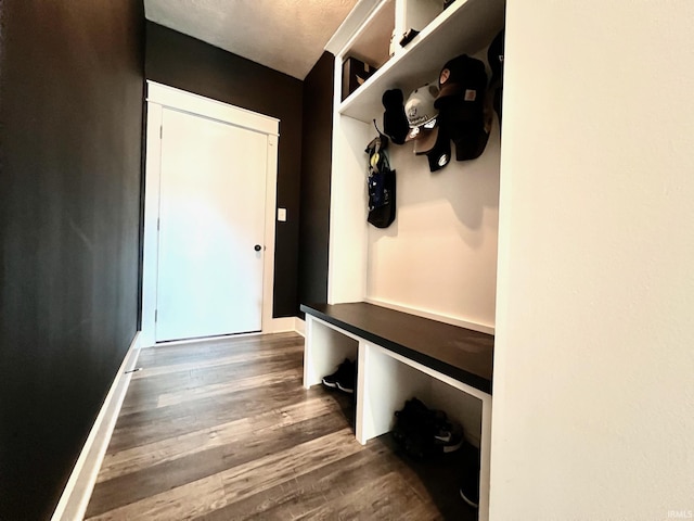 mudroom with dark wood-style flooring