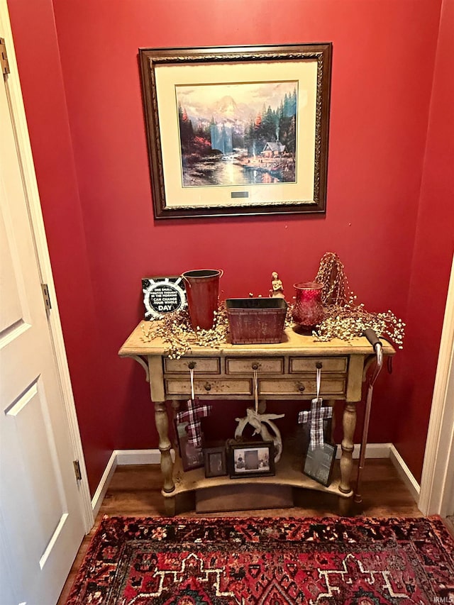 details featuring wood finished floors and baseboards