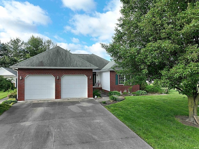 2413 Cynthia Ct, Washington, IN 47501 - single story home featuring brick siding, an attached garage, concrete driveway, a front lawn, and roof with shingles
