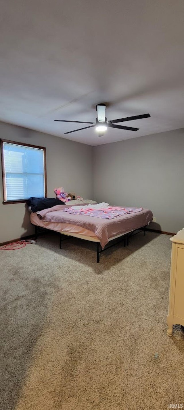 bedroom with a ceiling fan and carpet floors