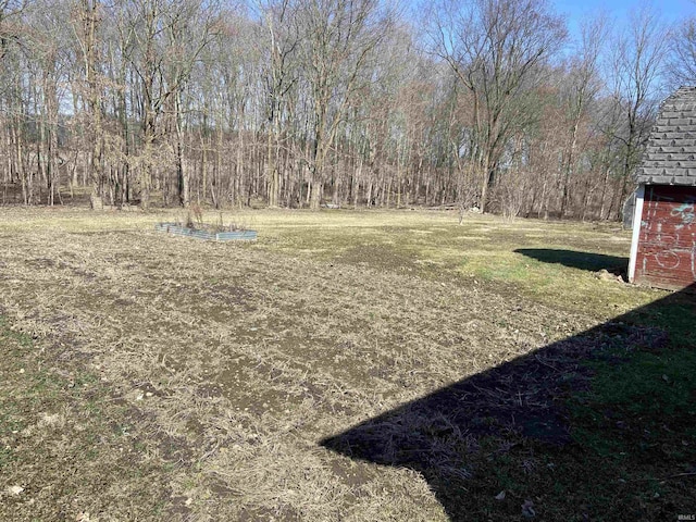 view of yard featuring a wooded view