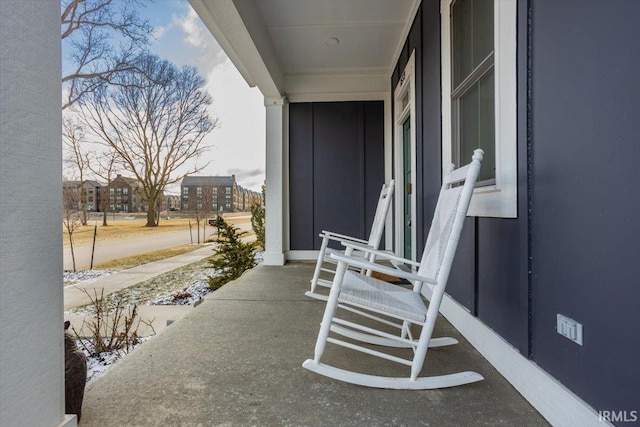 view of patio featuring a porch