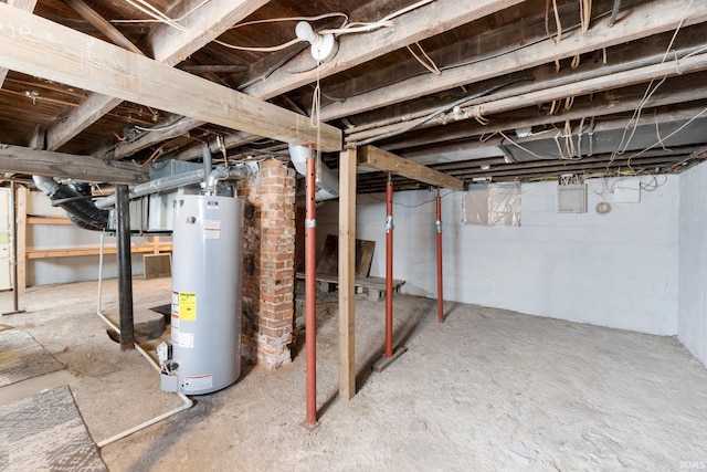 unfinished below grade area featuring gas water heater