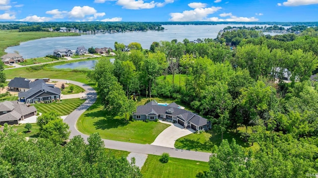 aerial view with a water view