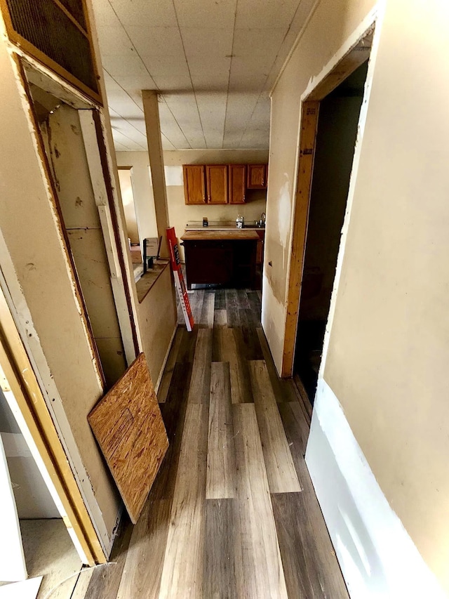 hallway featuring dark wood-style flooring